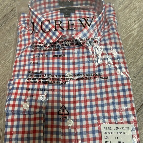 NEW in pkg. J CREW Men's shirt. button down long sleeve. Size L. - Picture 2 of 2
